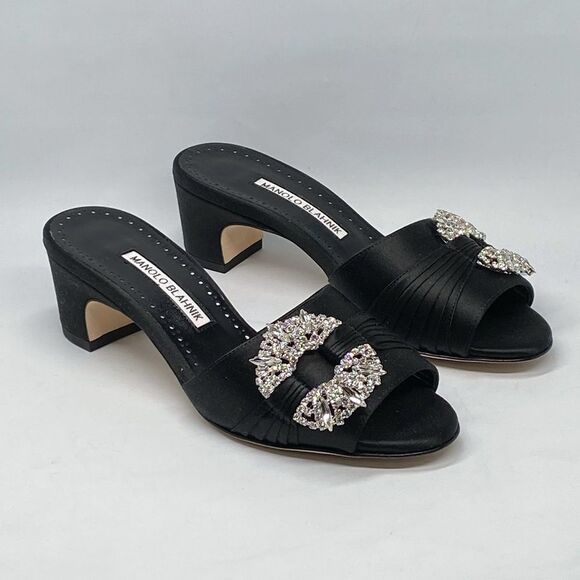 Manolo Blahnik Prinap 50MM Satin Crystal Buckle Mules size 36 - Picture 4 of 15